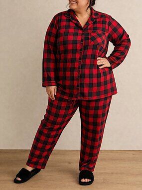 Wondershop Women’s / Unisex -1X Buffalo Check Pajama Set Top & Bottom NEW